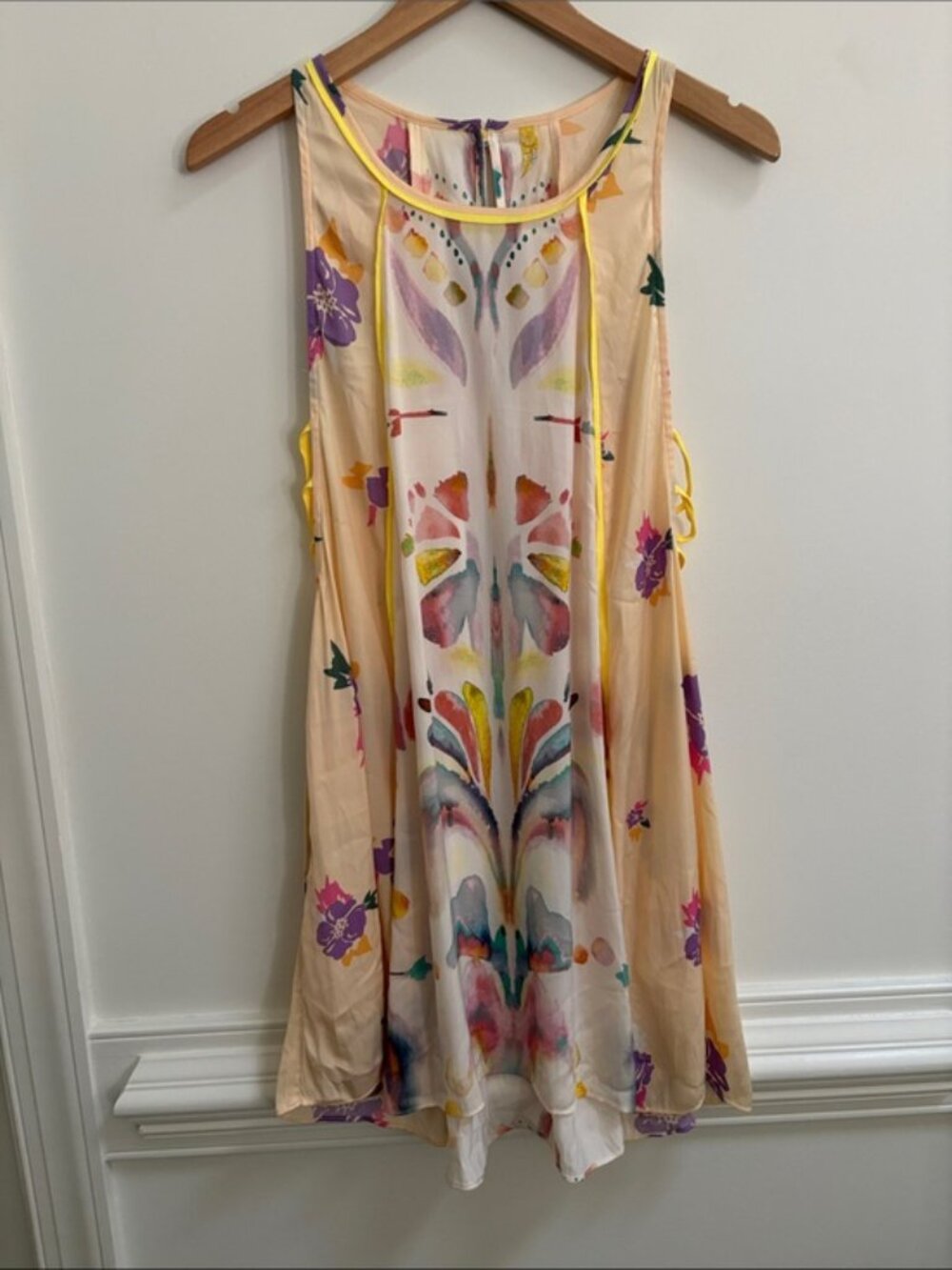 NWT Free People Dream Free Tunic Mini Dress in Ivory Multi Pull On Boho Size L